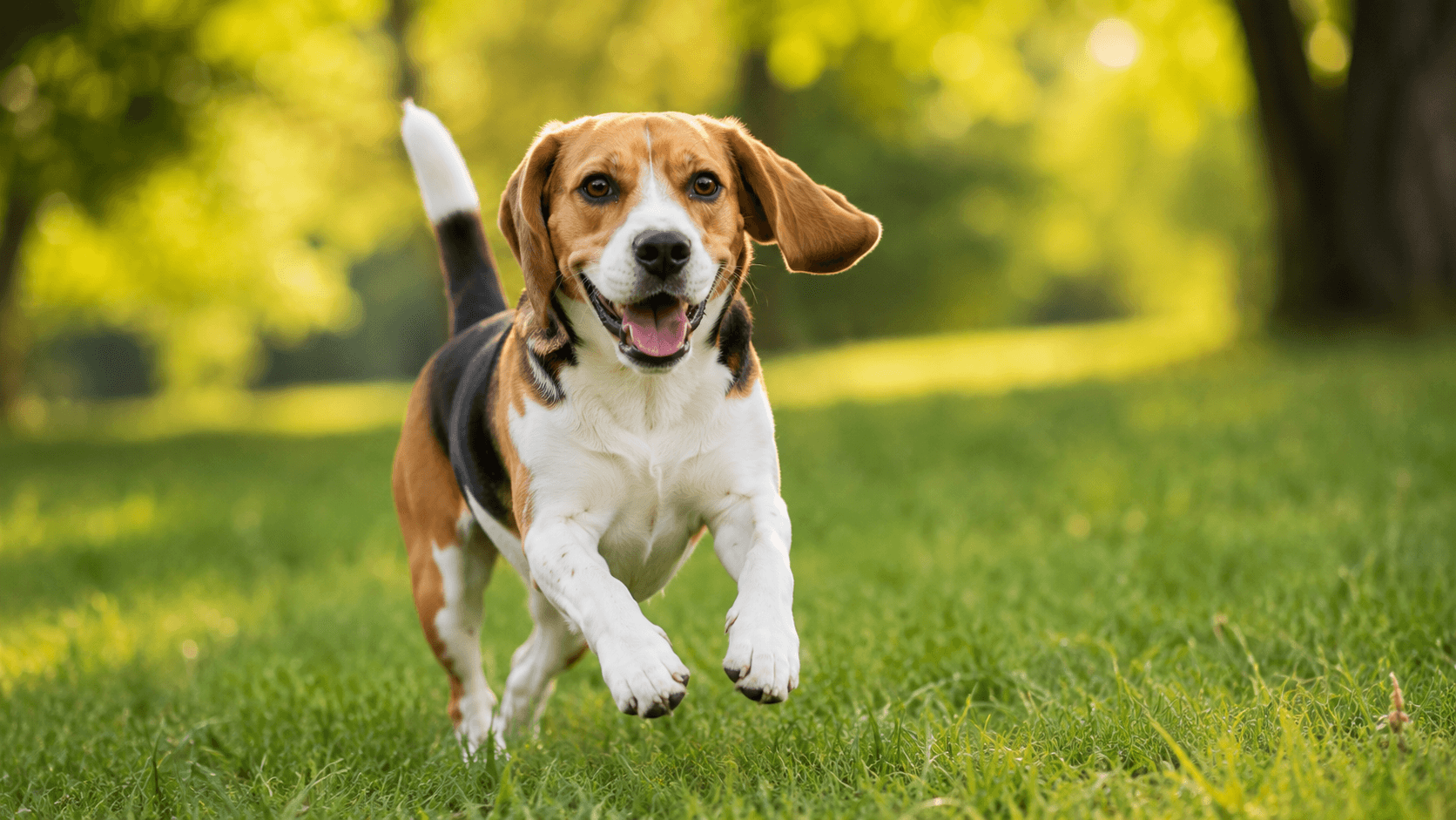 Cachorro saudável brincando ao ar livre.
