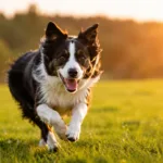 Border Collie saudável correndo em área aberta.