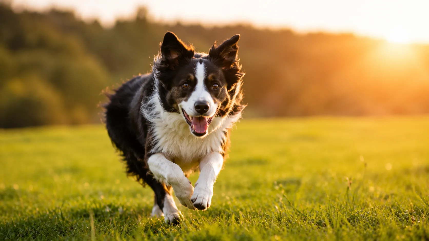 Border Collie saudável correndo em área aberta.