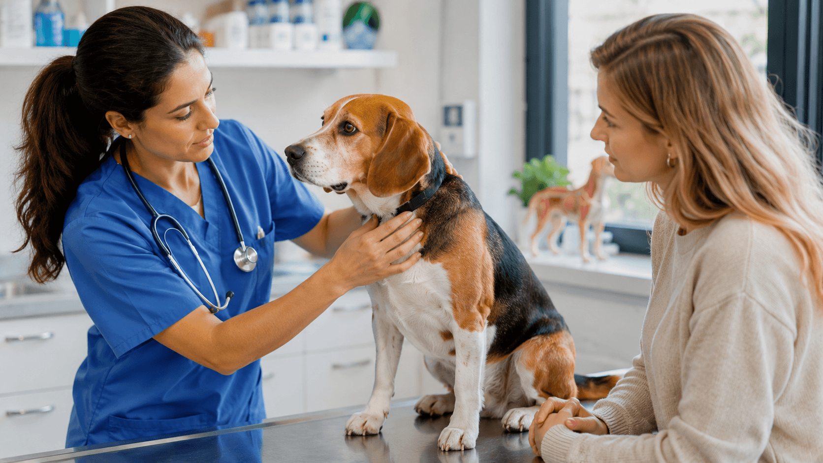 veterinaria atendendo cachorro Veterinário explicando como funciona o NexGard para cães.